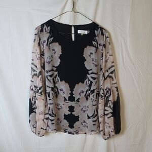 Calvin Klein Black and Cream Floral Blouse